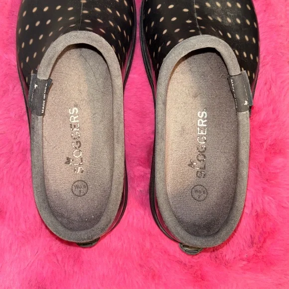 SLOGGERS Black with Light Pink Polka Dot Clogg Waterproof Gardening Shoes size 7 - Picture 7 of 9